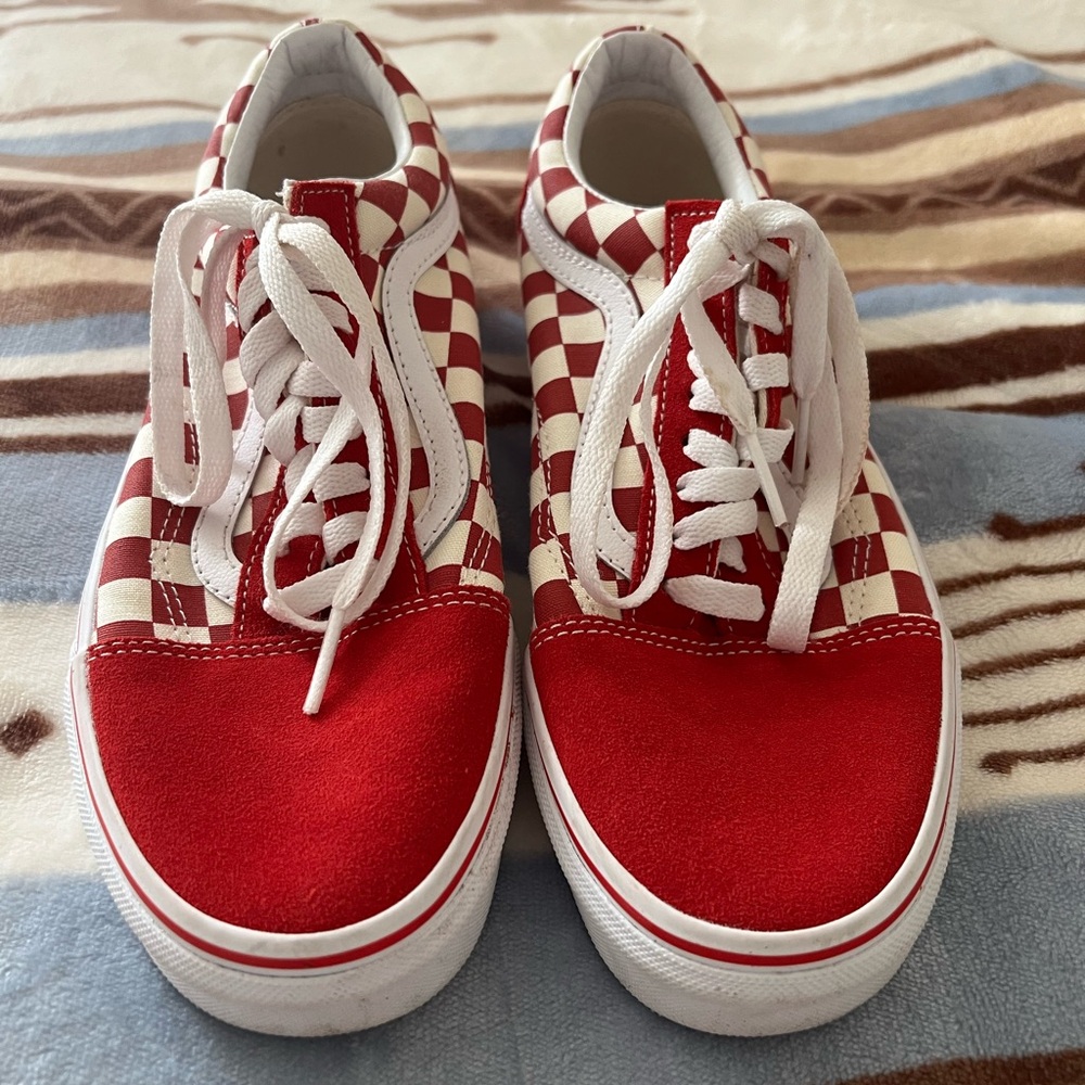Lightly worn red checkered vans